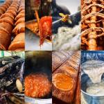 Collage of sugarcane processing and syrup production in various stages.